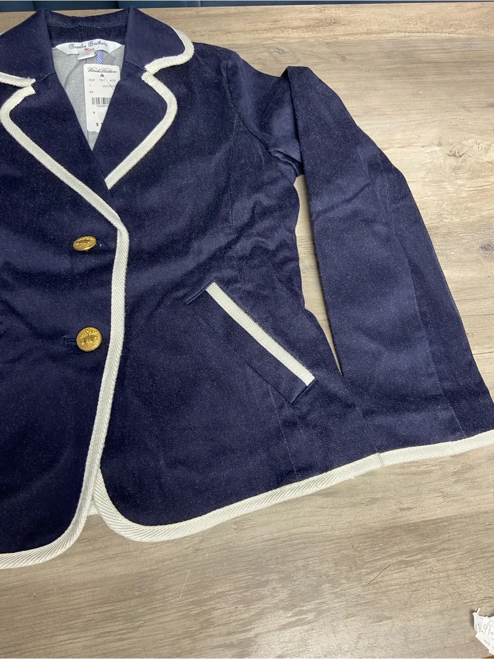 NEW Brooks Brothers Dark Wash Denim White Trim Blazer Nautical Preppy Kids Sz 6
